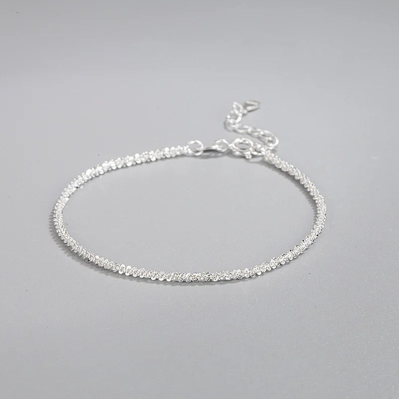Elegant Women Jewelry S925 Silver Bracelet Textured Matte Chain Sterling Silver Geometric Square Link Chain Bracelet