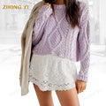 Clothing Factory Wholesale Custom Women Autumn Winter Crew-neck Ribbed Knit Jumper Sweater Loose Casual Long Sleeve Pullovers