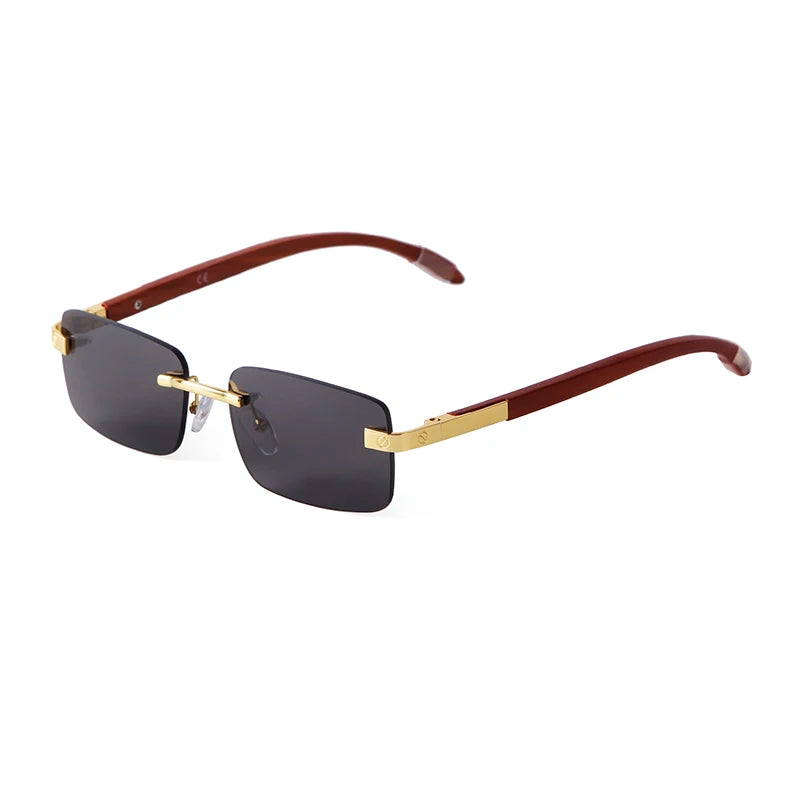 ADE WU STY535C Fashion Original Wooden Leg Rimless Sunglasses Small Frame Rectangle Blue Light Block Optical Glasses Wholesale