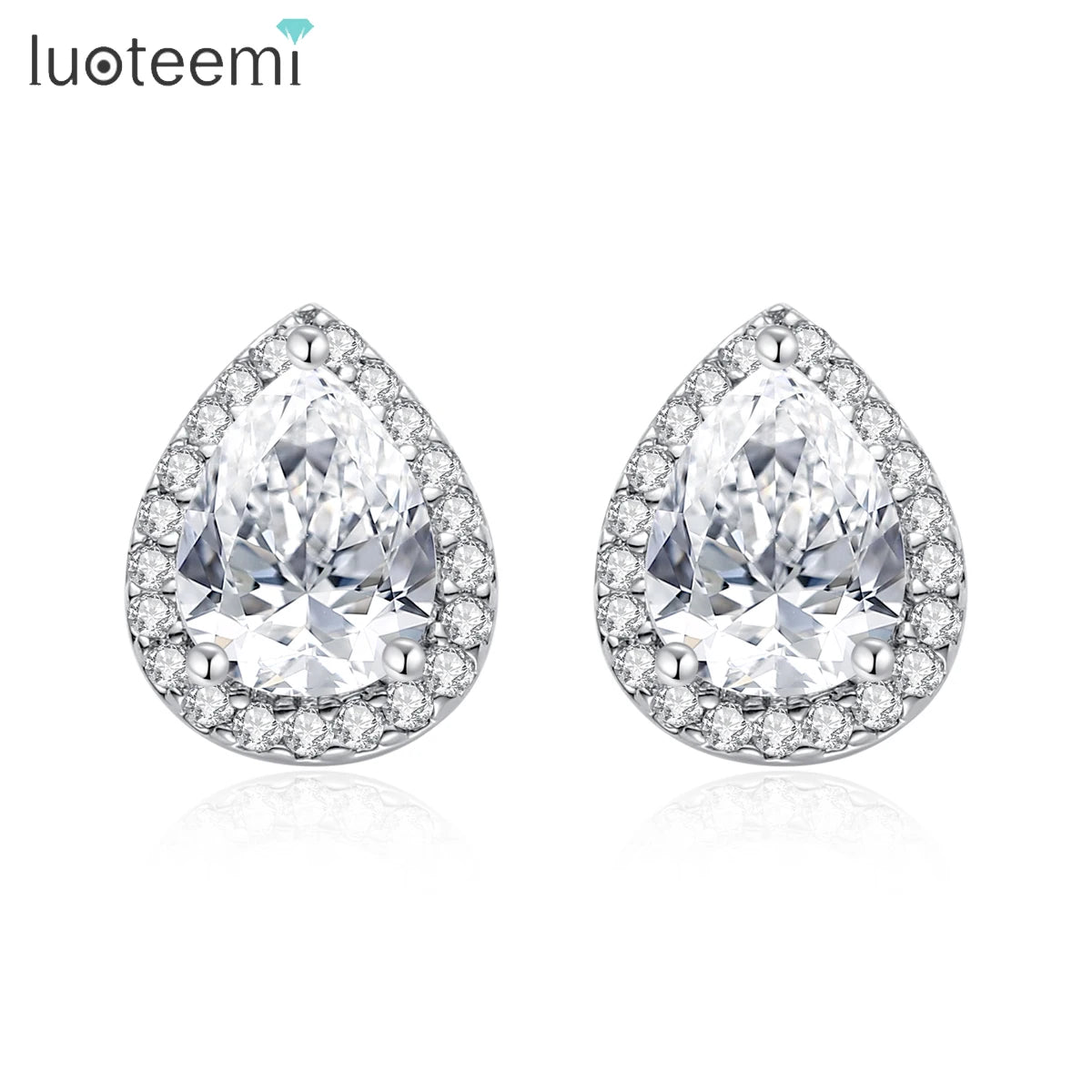 LUOTEEMI Wholesale JINSE the Seed in Heart Water Drop Design Pear Cut Top Quality Small Teardrop Cubic Zircon Stud Earring Women