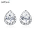 LUOTEEMI Wholesale JINSE the Seed in Heart Water Drop Design Pear Cut Top Quality Small Teardrop Cubic Zircon Stud Earring Women