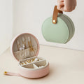Hot Sale Mini Green pink PU Leather Portable Storage Jewelry Box Organizer Travel Jewelry Box Small Circle Jewelry Storage Box