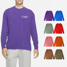 Wholesale 100 Cotton 220gsm Custom Printed Graphic and Blank Plain Sweatshirts T Shirts Full Sleeve T Shirt for Men