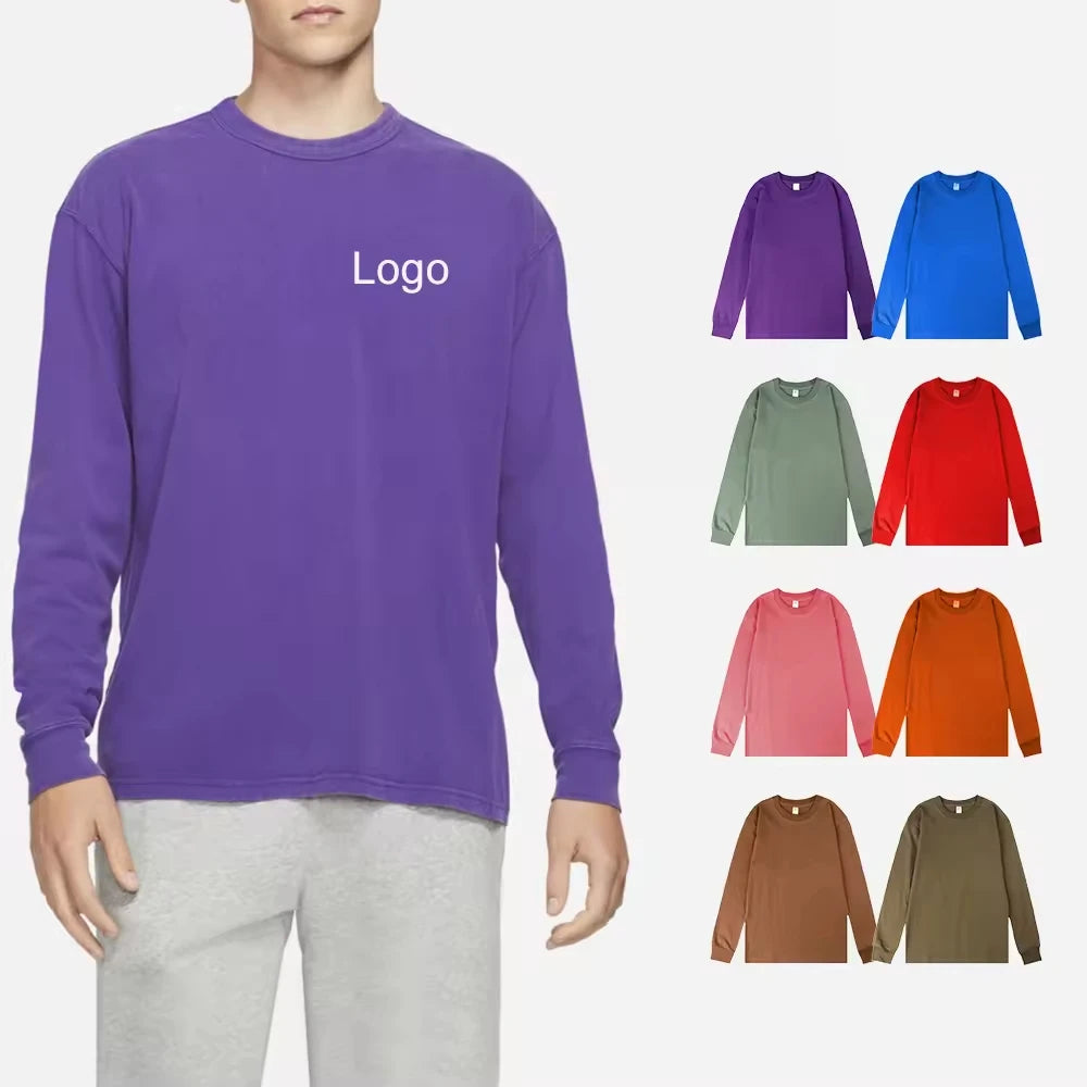 Wholesale 100 Cotton 220gsm Custom Printed Graphic and Blank Plain Sweatshirts T Shirts Full Sleeve T Shirt for Men