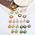 S11185 Seed Beaded Wrapped Gold Saint Benedict Medal Pendant Necklace Earring Jewelry Set Handcrafted Religious Jewelry