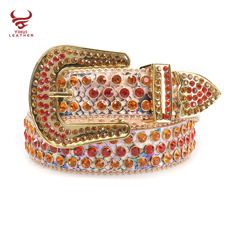 2022 OEM Luxury Cowboy Removable  Diamond Belts Women Private Label pink Rhinestone Belts