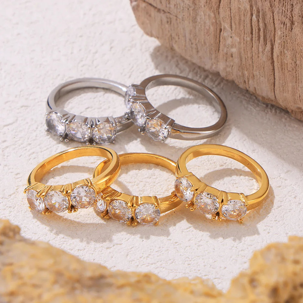 Wholesale Retro Geometric Micro Diamond Ring Chic 18K Gold Titanium Plated Stainless Steel Joyas De Acero Inoxidable Al Por