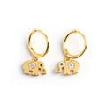 Minimal Sterling Silver Ethnic Jewelry CZ Zirconia Elephant Jewelry Tiny Elephant Charm Hoop Earrings