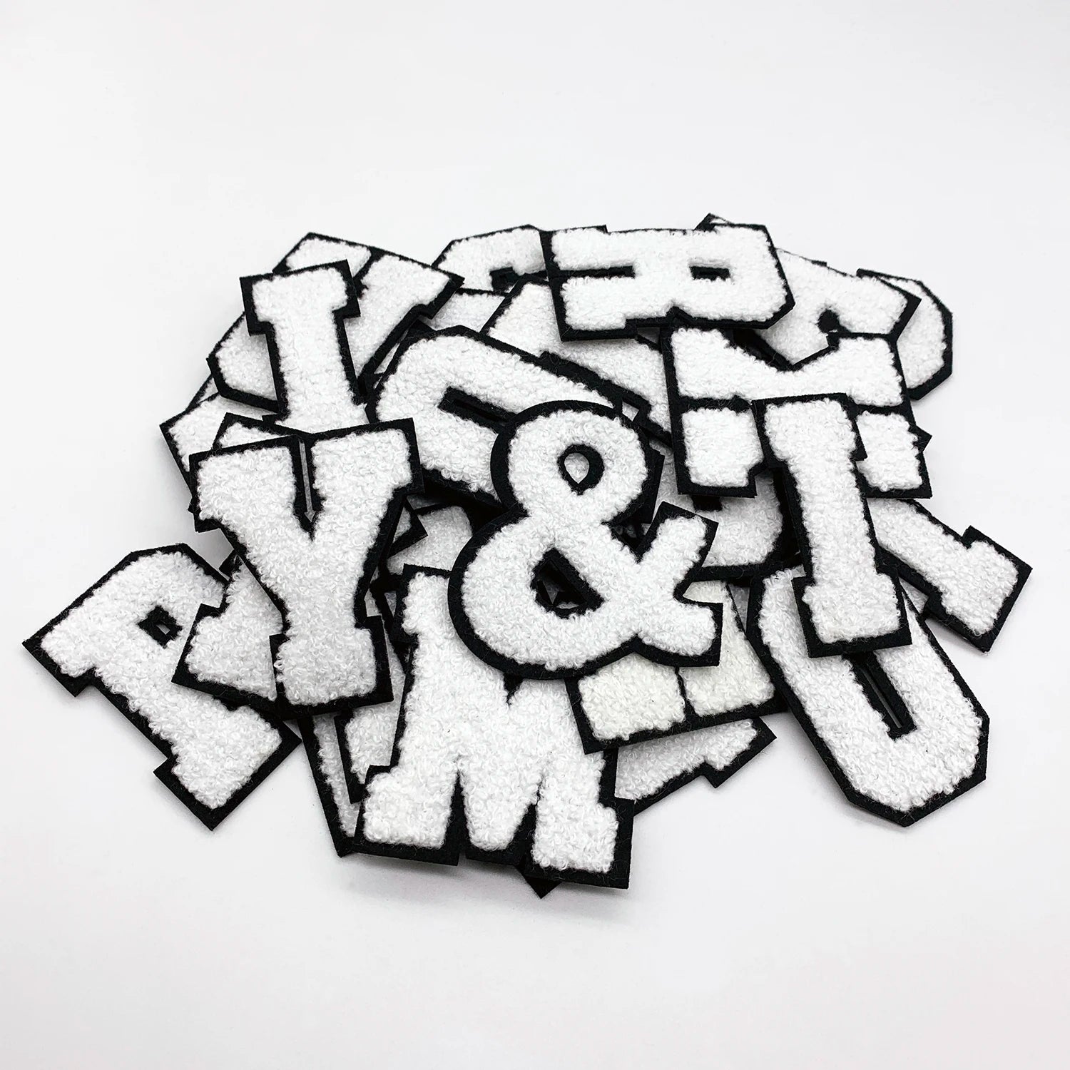 Wholesale Chenille Patches Ready to Ship White Symbol Letter Patches Iron on for Hoodie