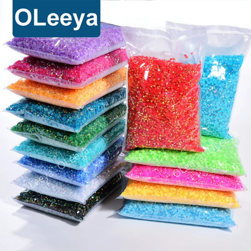Oleeya Bulk Packing 2mm - 6mm Flatback Jelly Rhinestone Resin Non Hotfix Rhinestone for Nail Phone Jewelry Decoration