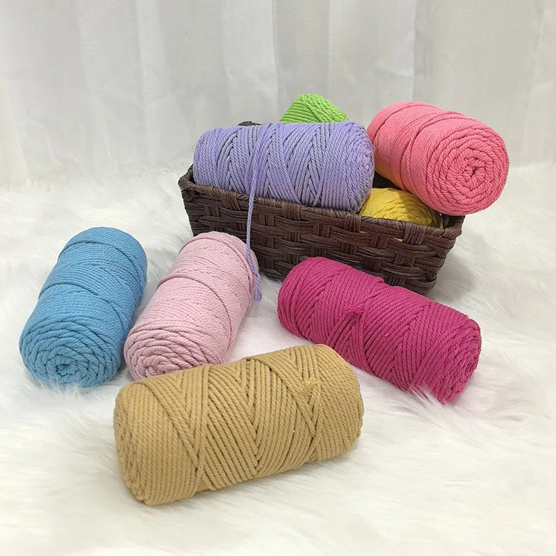 Wholesale 100M Macrame Cord 3mm Carded Cotton Yarn Dyed Fancy Knitting Yarn for Hand Knitting