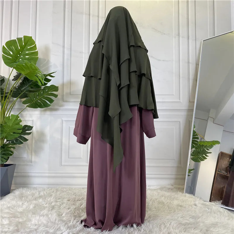 Wholesale Hijab Khimar New Ramada 2023 Islamic Muslim Long 3 Layers Khimar Hijab for Dubai Women