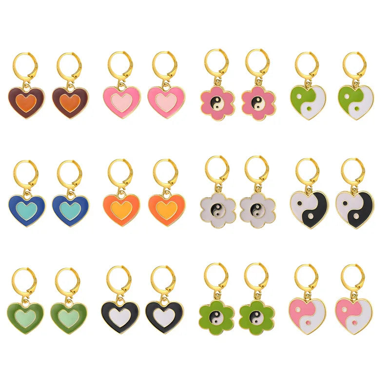 New Fashion Tai Chi Peach Heart Earrings Double Love Earrings Pink Color Butterfly Earrings for Women Girls