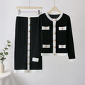 2024 Autumn Winter New Style Women's Knit Middle Skirt + Long Sleeve Knitwear Two Piece Set Knitted Cardigan Button Casual Suits