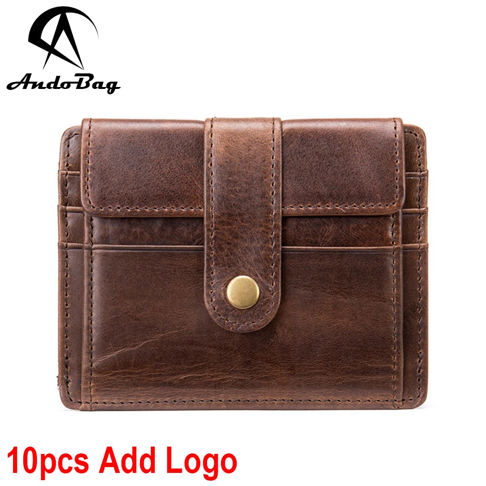 AndoBag Man Crad Holder Wallet Crazy Horse Leather Vintage Coin Purse Genuine Cowhide Male Buckle Wallets 1014