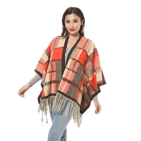 New Cashmere Ruana Poncho Women Cape Shawl Wrap Plaid Winter Custom Logo Poncho Serviette Coat