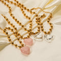 Stylish Stainless Steel Jewelry Heart Glass Pendant Ball Bead Chain Necklace 18K Gold Link Bracelet for Men Women