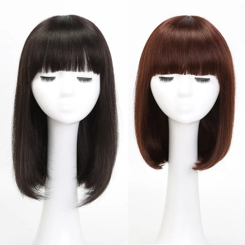 ZP LONGFOR Popular Hand Tied Spin Middle Long Straight Bobo 100% Real Human Hair Wigs