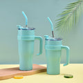 40oz Sublimation Tumbler With Handle Insulated Tumbler With Lid Straws Travel Mug Stainless Steel Vacuum Flask
