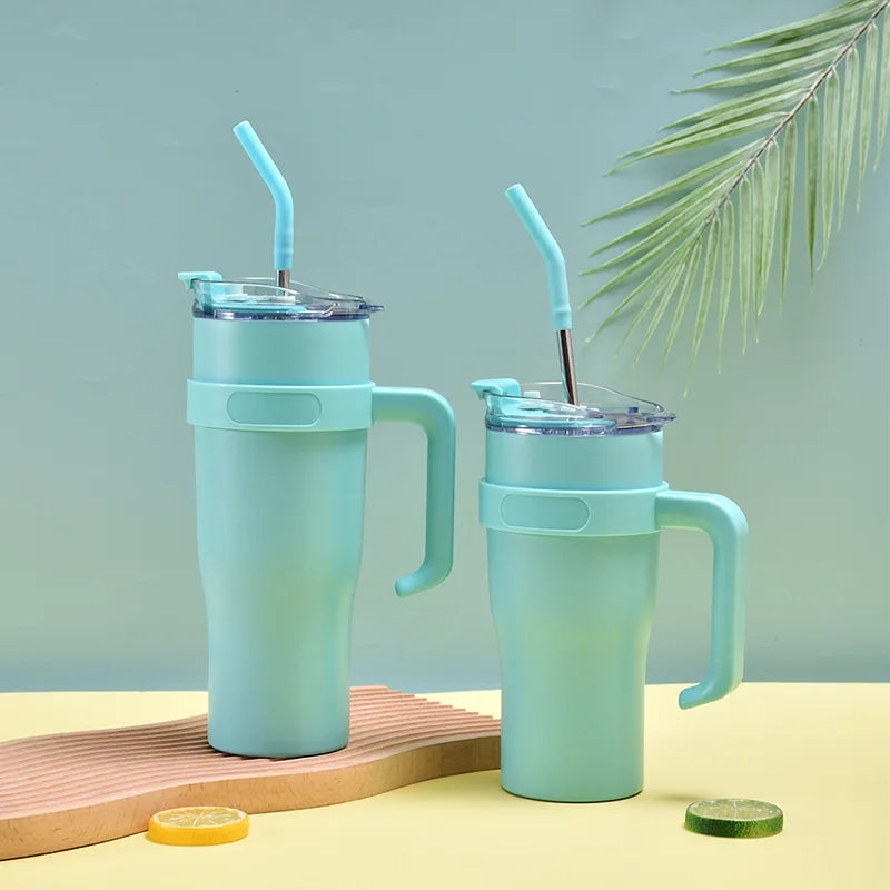 40oz Sublimation Tumbler With Handle Insulated Tumbler With Lid Straws Travel Mug Stainless Steel Vacuum Flask