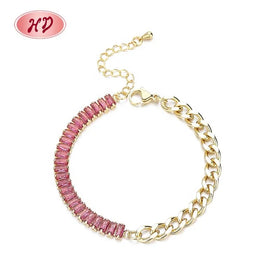 Fashion Pink Square Stitching Style Bracelets Women 18K Gold Friendship Bracelet Ladies With Jewelry