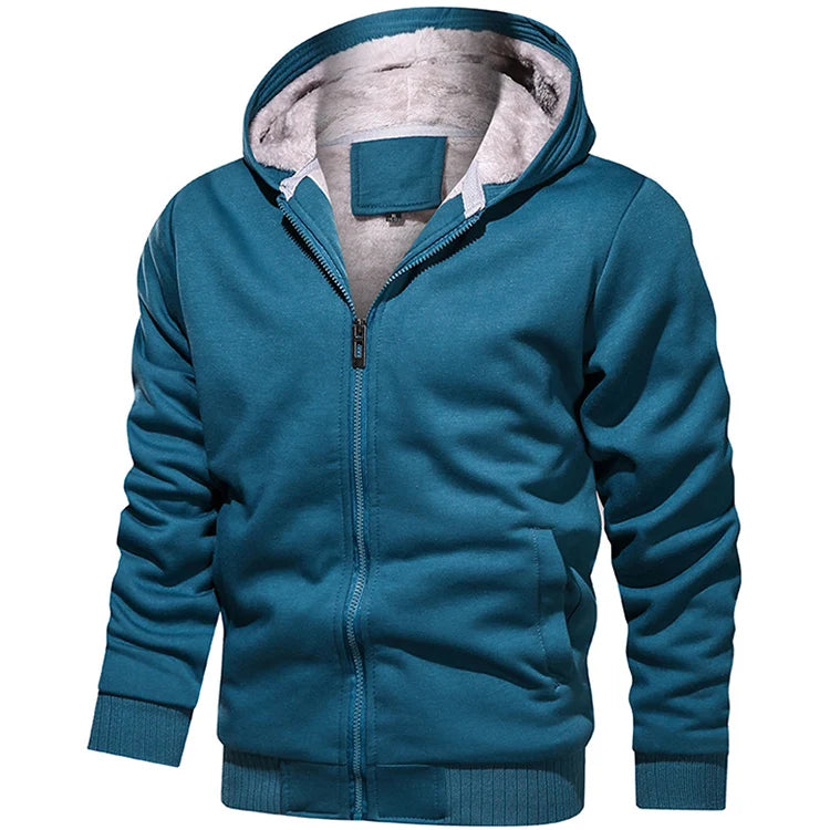Autumn Zipper Men's Hoodies Casual Fleece Solid Color Warm Hooded Sweatshirt Daily Cardigan Winter Hoodies for Men