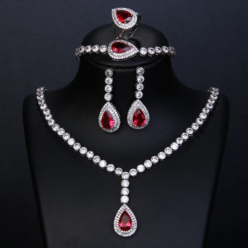 2022 New Fashion Earring Necklace Ring Bracelet Zircon Wedding Jewelry Set Teardrop Zircon Bridal Jewelry Sets for Women Girls