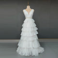 100% Real Photos Elegant V-Neck Sleeveless Tiered Tulle Ball Gown for Wedding Backless Ruffles A-line Wedding Dress for Women
