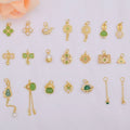 JS1688 Non Tarnish Mini Little Matte Gold Plated Brass Jade Stone Pearl Paved Cat Dolphin Flower Lucky Charms for Jewelry Making