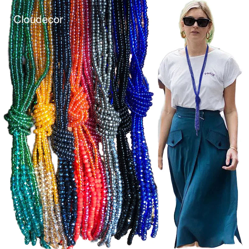 Designer Statement Jewelry-Trendy Long Acrylic Crystal Blue Beads Necklace for Women for Weddings and Parties