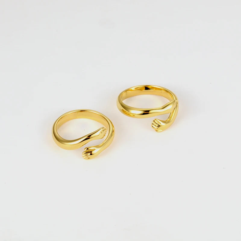 18k Gold Plated Waterproof Jewelry Fashion Creative Cute Hands Open Self Love Hug Me Hand Ring for Women