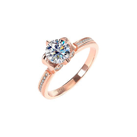 Factory Wholesale 1Carat Moissanite Rings 925 Sterling Silver Jewelry VVS Round Shape 18K Rose Gold Plated Moissanite Ring