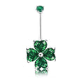 925 Sterling Silver Zircon Flower Lucky Grass Navel Ring Rhodium Plated Trendy Engagement Wedding Gift Women Hip Hop Piercing