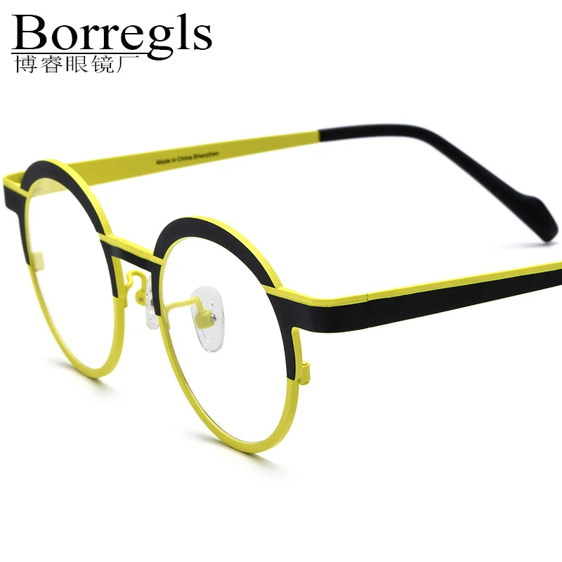 Borregls Colorful Titanium Glasses Frame Men 2025 New Brand Designer Round Eyeglasses Women High Quality Optical Eyewear 185832
