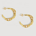 New Unisex Trendy Fashion C-shaped Brass and 24K Gold Plated Hoop Earrings with Twisted Knot and Small Pearls for Anniversary