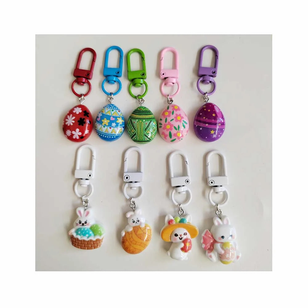 100Pcs Easter Themed Colorful Eggs Rabbit Keychains Arts and Crafts for Kids Adult Holiday Party Decorative Accessories