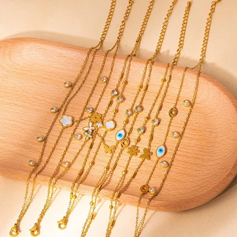 Bracelets Pour Femmes En Acier Inoxydable Avec un Charme Floral Elegant Pour La Vie Quotidienne Et Le Bureau 18K Gold Plated