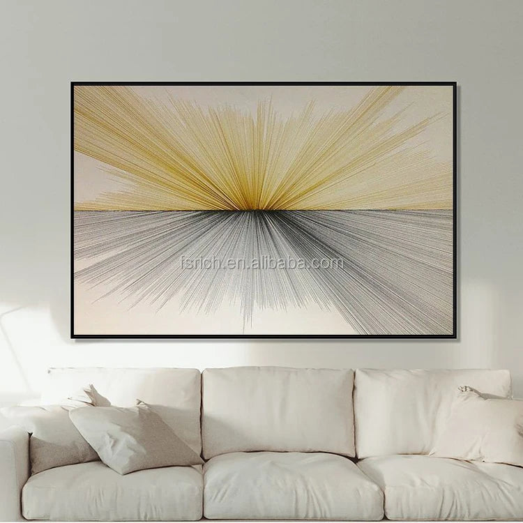 Latest Design Large Size Rectangle Frame Wall Hanging Abstract Glass Golden Painting Design for Living Room and Bedroom
