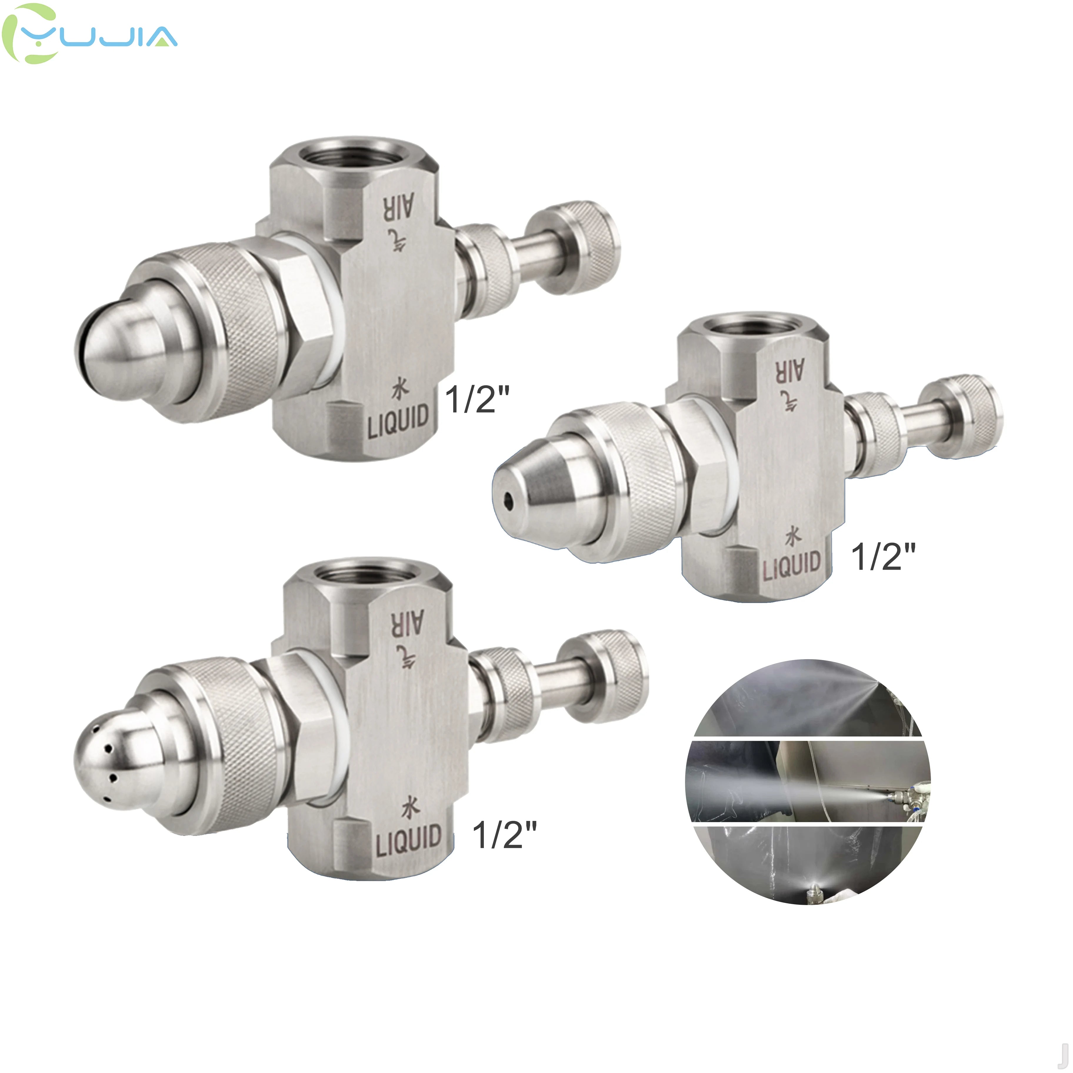 1/2" 304 Stainless Steel Adjustable Air Atomizing Nozzle Two-Fluid Spray for Agriculture & Disinfection