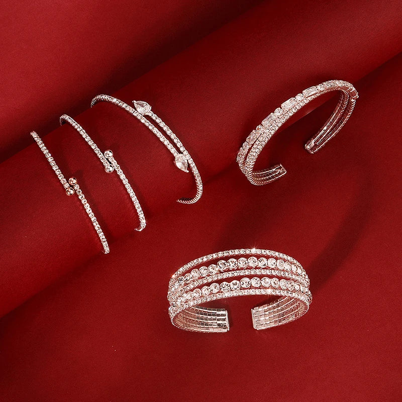 Stretch Bracelet Multi Layer Crystals Pearl Elastic Opening Adjustable Size Spiral Wrap Bangle Band for Women Girls Wedding