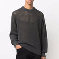 Custom Design logo  Mesh Knit Pullover Top Hollow Out Crew Neck  Knitwear  Long Sleeve Crochet Shirt Men Knitted Sweater