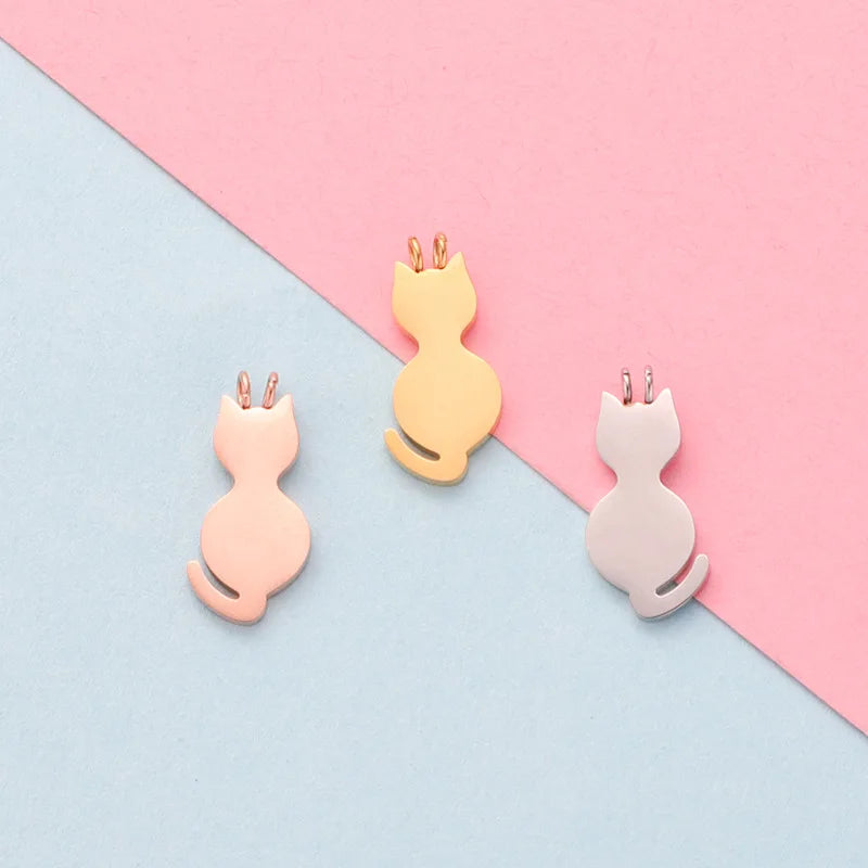 Fine Polished Stainless Steel Animal Series Jewelry Accessories Handmade Non-fading Pet Cute Cat Pendant Wholesale