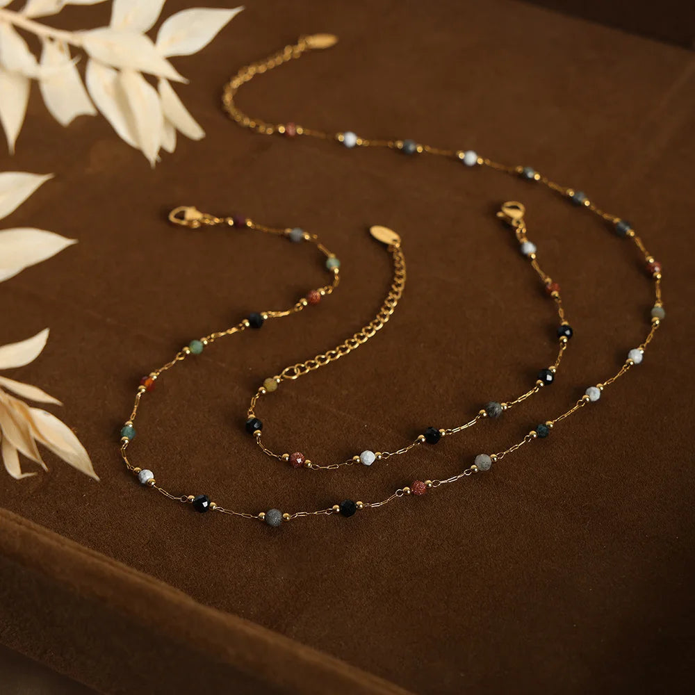 Fashion Waterproof Jewelry Sets 18K Gold PVD Plated Stainless Steel Natural Stone Necklace Bracelet Set