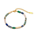 New Colorful Summer Retro Color Ethnic Natural Stone Gemstone Pink Crystal Agate Beads Bangle Bracelet for Women