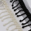 Black/White Heavy Handmade Pearl Lace Dress Beaded Tassel Fringe