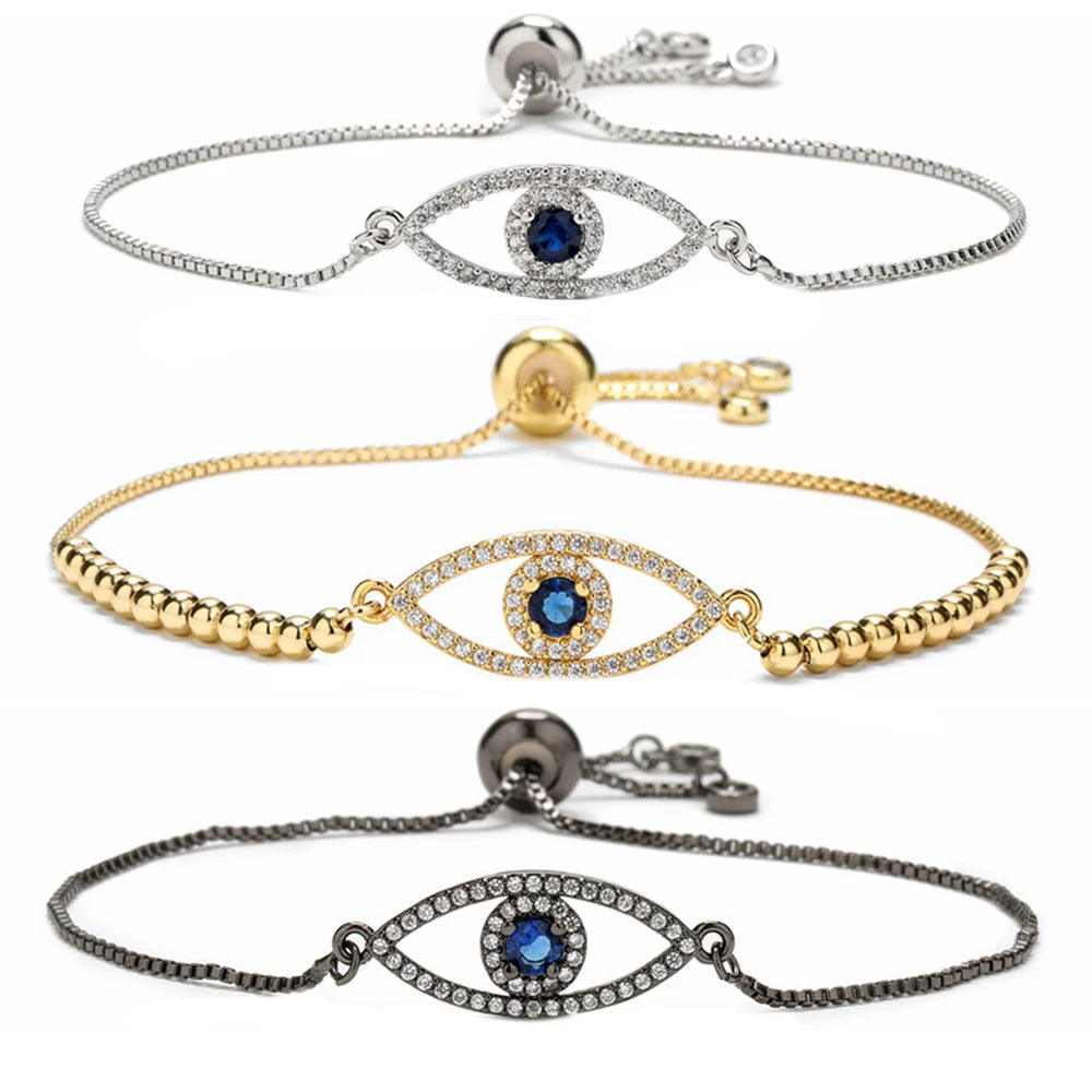Women Fashion Jewelry Devil Eye Bracelet 18K Gold Plated Adjustable Chain Zircon Eye Charm Bracelets
