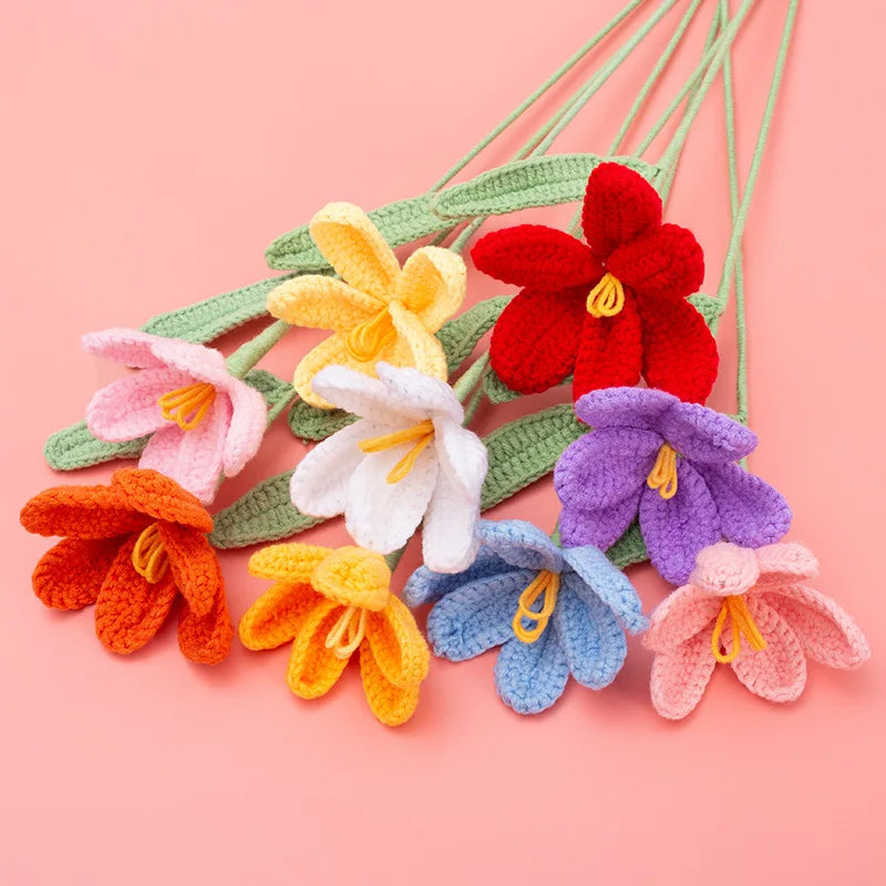 O-C014 Single Stem Tulips Hook Handmade Crochet Bouquets Flowers Graduation Mother's Day Gift Crochet Kit Make Flower Open Tulip