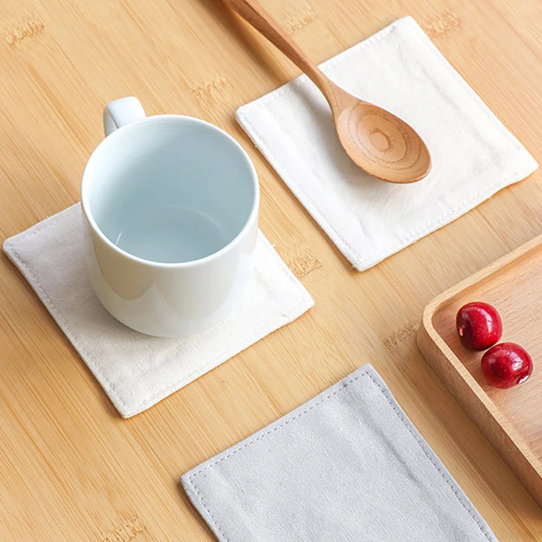18*18cm Square Nautral Canvas Cotton coaster Mug Drink Mat Pad coaster Double Deck