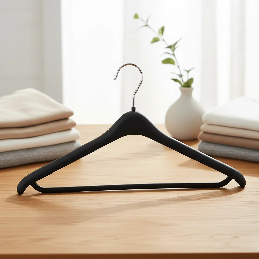 Luxury Black Plastic Coat Hangers Wide Shoulders Flexible Design Suit Shirt Crossbar Hanger Brand Clothing Store Plastic Hangers