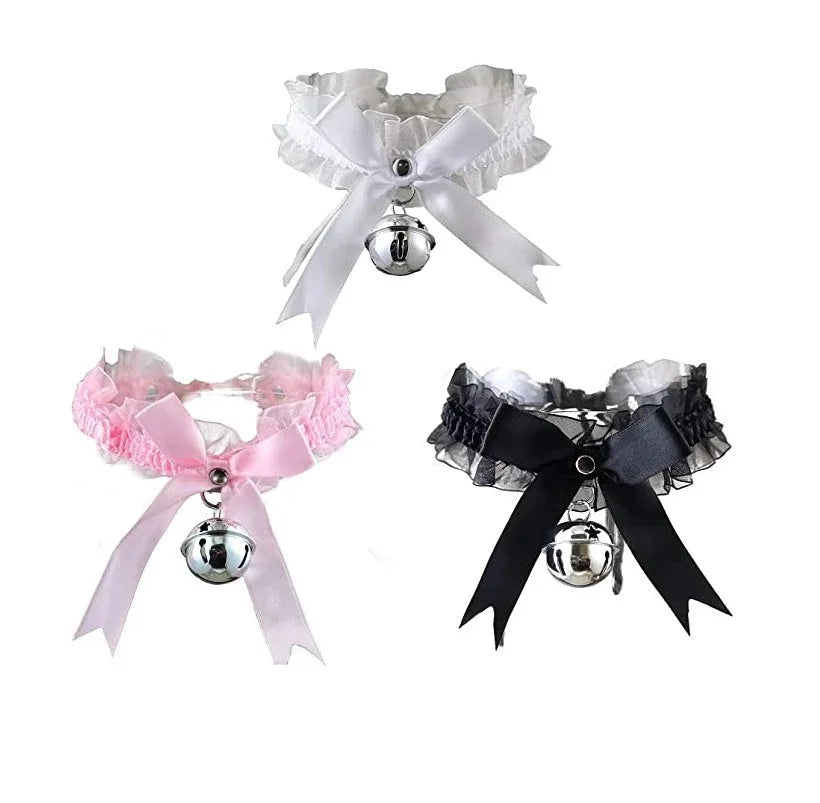 New Lace Collar Black Bells Bowknot Necklace Black White Clavicle Choker Short Necklace for Women Jewelry Wholesale